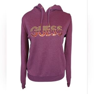 Guess Los Angeles Purple Burgundy Sequin Hoodie Extra Small With Gold Grommetts